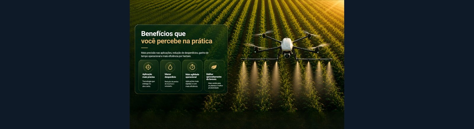 Drone agrícola sobre as linhas da plantação