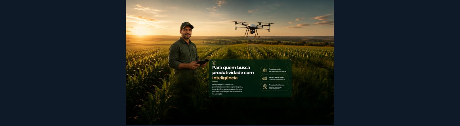 Produtor rural operando um drone agrícola com tablet