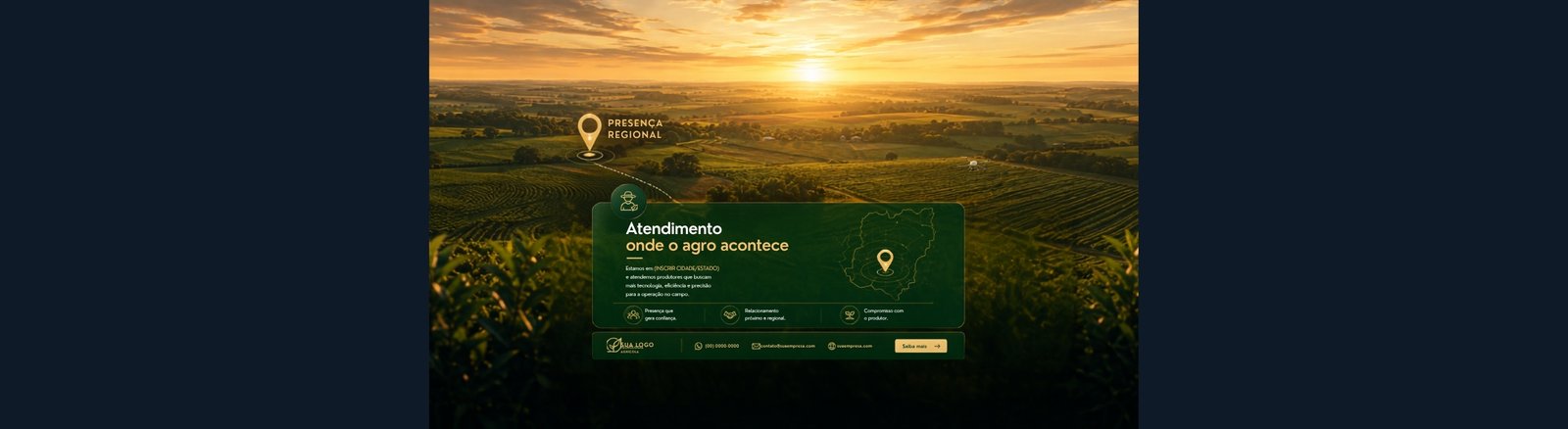 Vista ampla de áreas agrícolas com indicação de presença regional