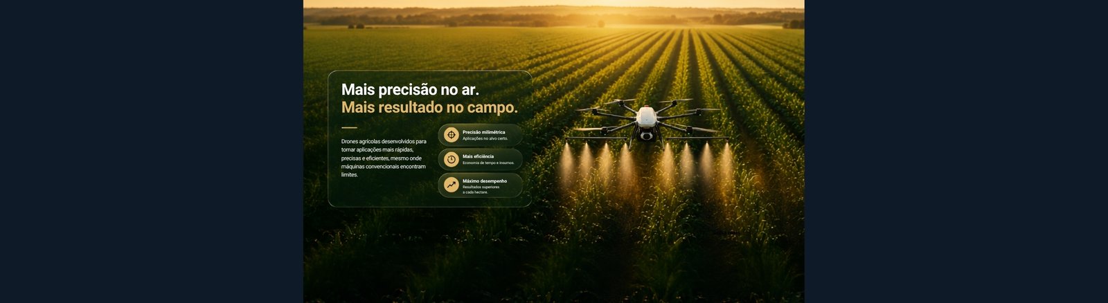 Drone agrícola fazendo aplicação em uma plantação