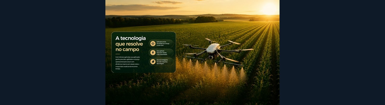Drone agrícola aplicando produto com precisão sobre a lavoura